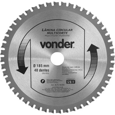 Lâmina Circular Multicorte 185mm X 48 Dentes Corte Madeira Plásticos Alumínio Bronze Gesso Vonder
