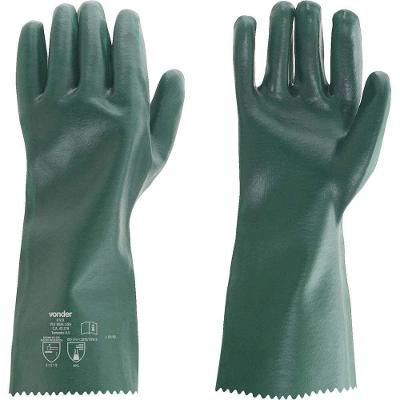 Luva de Proteção PLV 0036 PVC Lisa com Forro Algodão Verde Vonder 5 Pares