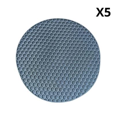 Kit 5 Descansos de Panela Favo de Mel Multiuso Silicone Até 240°C Azul OEM