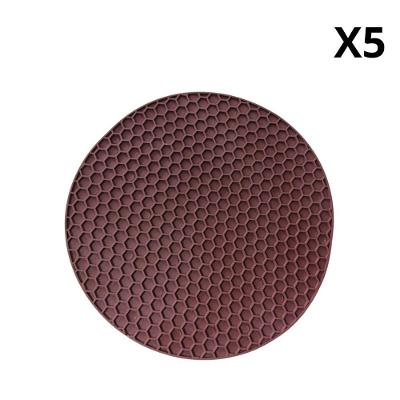 Kit 5 Descansos de Panela Favo de Mel Multiuso Silicone Resistente Até 240°C Marrom OEM