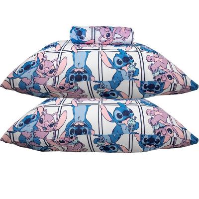 Jogo de Lençol Kazzavip Casal Malha Mista Estampado Disney Stitch Quadros Kids 3 Peças Lilas