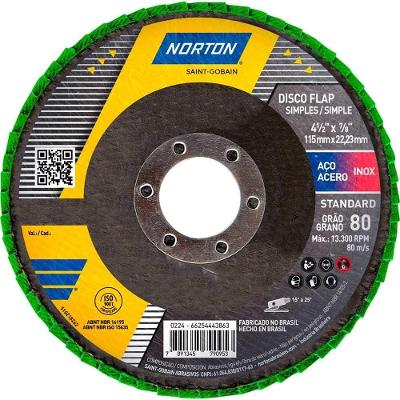 Flap-disc Disco Desbaste Acabamento R244 Standard Grao 80 4.1-2 115mm 13300 RPM Norton