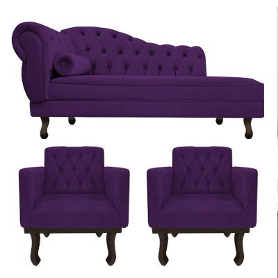 Kit Diva Recamier Diana 130Cm Lado Direito E 02 Poltronas Classic Suede Roxo
