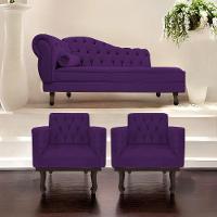 Kit Diva Recamier Diana 130Cm Lado Direito E 02 Poltronas Classic Suede Roxo - 6