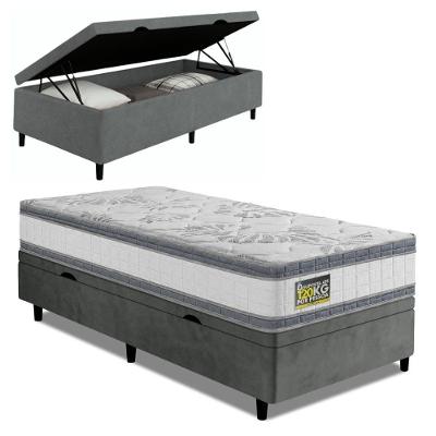Cama Box com Baú Solteiro Double Face Molas Ensacadas D33 Tecido Malha Branco e Cinza Hellen