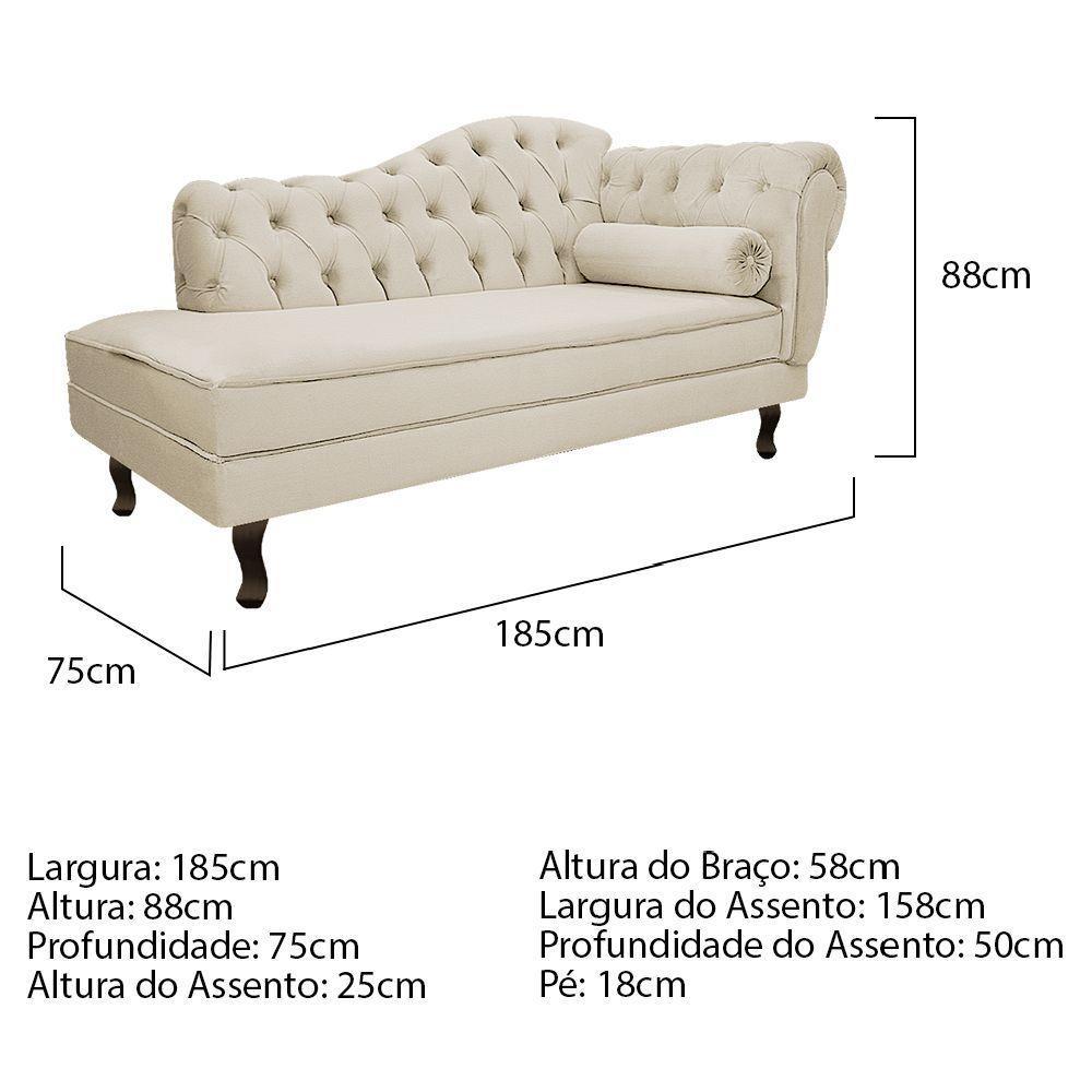 Diva Recamier Diana 185Cm Lado Esquerdo Corano - Doce Sonho Móveis Cor Bege - 2