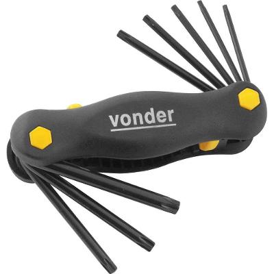 Jogo de Chaves Hexalobular T9 a T40 com Suporte Plástico 8 Peças Vonder