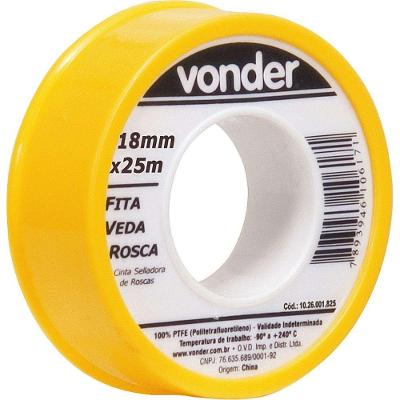 Fita Veda-rosca 18 mm X 25 m Vedação de Conexões Roscadas Embalagem em Estojo Plástico Branca Vonder