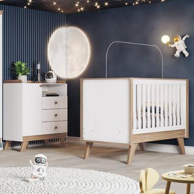 Quarto de Bebê com Berço e Cômoda Confete 1 Porta 3 Gavetas Branco Móveis Henn