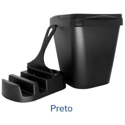 Kit Organizador de Pia Elegance 3 em 1 com Lixeira 4,8L Porta Detergente Rodinho Plástico Preto OEM