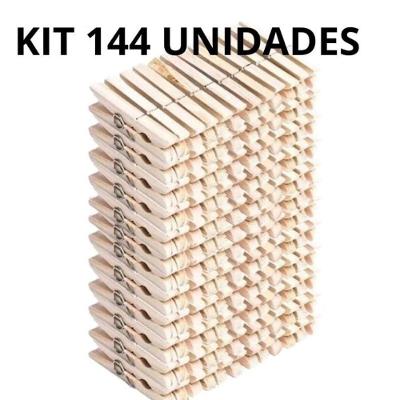 Kit Prendedores de Roupas Madeira Reforcados Antideslizantes para Varal Sustentaveis 144 Unidades