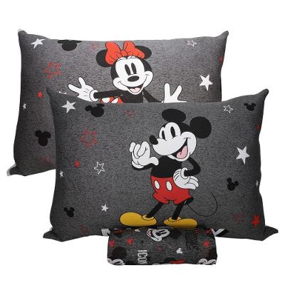 Jogo de Lençol Casal Kazzavip Malha Mista Joy Disney Mickey Minnie Bold 3 Peças Cinza Portallar
