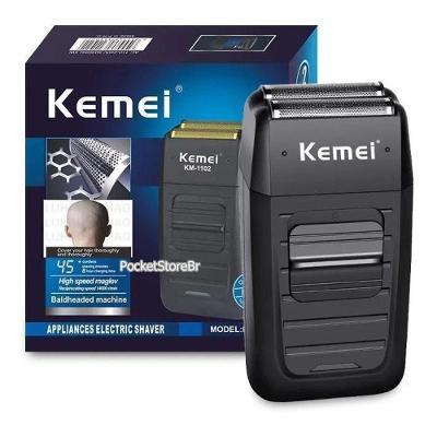 Barbeador Elétrico Kemei KM-1102 Aparador de Barba 2 Lâminas sem Fio Recarregável Bivolt