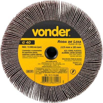 Roda de Lixa Abrasiva Roda de Lixa Grão 40 para Lixamentos e Acabamentos Vonder 115MM X 20MM