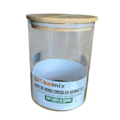 Pote de Vidro Hermético Circular Multiuso com Tampa de Bambu 800ML Global Mix