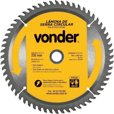 Lâmina de Serra Circular 235MM X 30MM 60 Dentes com Dentes de Metal Duro Vídea Vonder