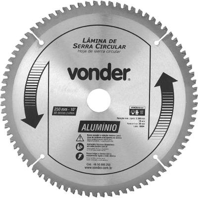 Lâmina de Serra Circular com Vídea para Alumínio 250mm X 30mm X 80 Dentes Vonder