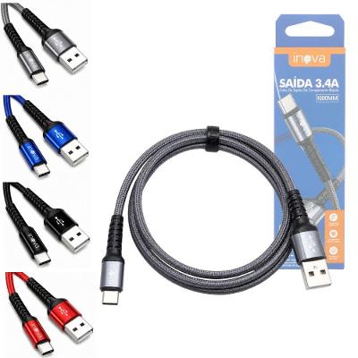 Cabo USB a para USB C MD 12465 Carregamento e Transmissao de Dados 3,4A Trancado Reforcado Inova