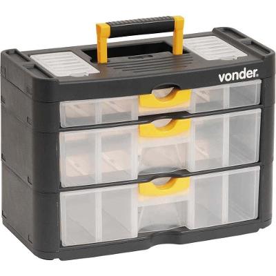 Organizador Plástico para Ferramentas OPV 400 com Alça 3 Gavetas e 2 Compartimentos Preto