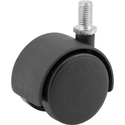 Rodízio Giratório Duplo Leve 2 Nylon Preto com Rosca sem Freio 15kgf para Cadeiras e Pés de Mesa