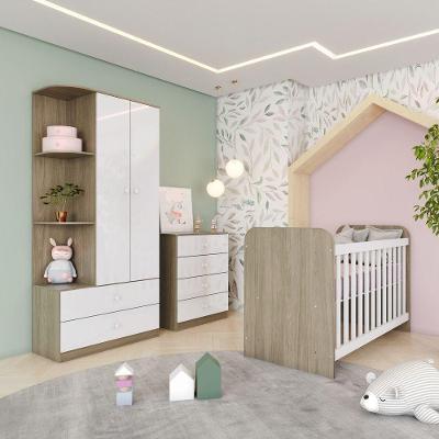 Quarto de Bebe Completo Berco Guarda Roupa Comoda Labirinto 2 Portas 2 Gavetas MDP Rustico Branco