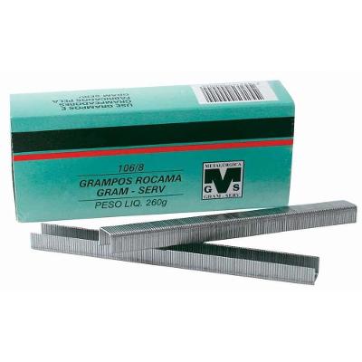 Grampo para Grampeador Manual 106-8 8mm Tipo Reto Acabamento Zincado Aço Carbono Rocama