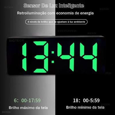 Relógio Digital de Parede e Mesa Display LED Grande Iluminação Verde Tudo em Caixa