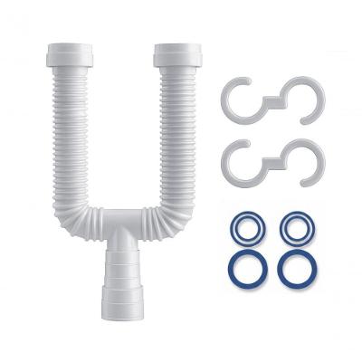 Sifão Duplo Extensível Universal Entrada 3 em 1 para Cubas Pias Lavatórios Lavabos Tanques Branco
