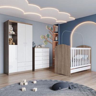 Quarto de Bebê Completo Bala de Menta 3 Portas 7 Gavetas MDF-MDP Branco Móveis Henn