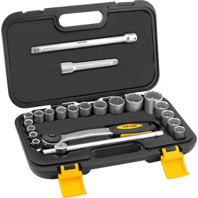 Jogo de Soquetes Estriados Encaixe 1-2 8mm a 32mm 22 Peças Vonder