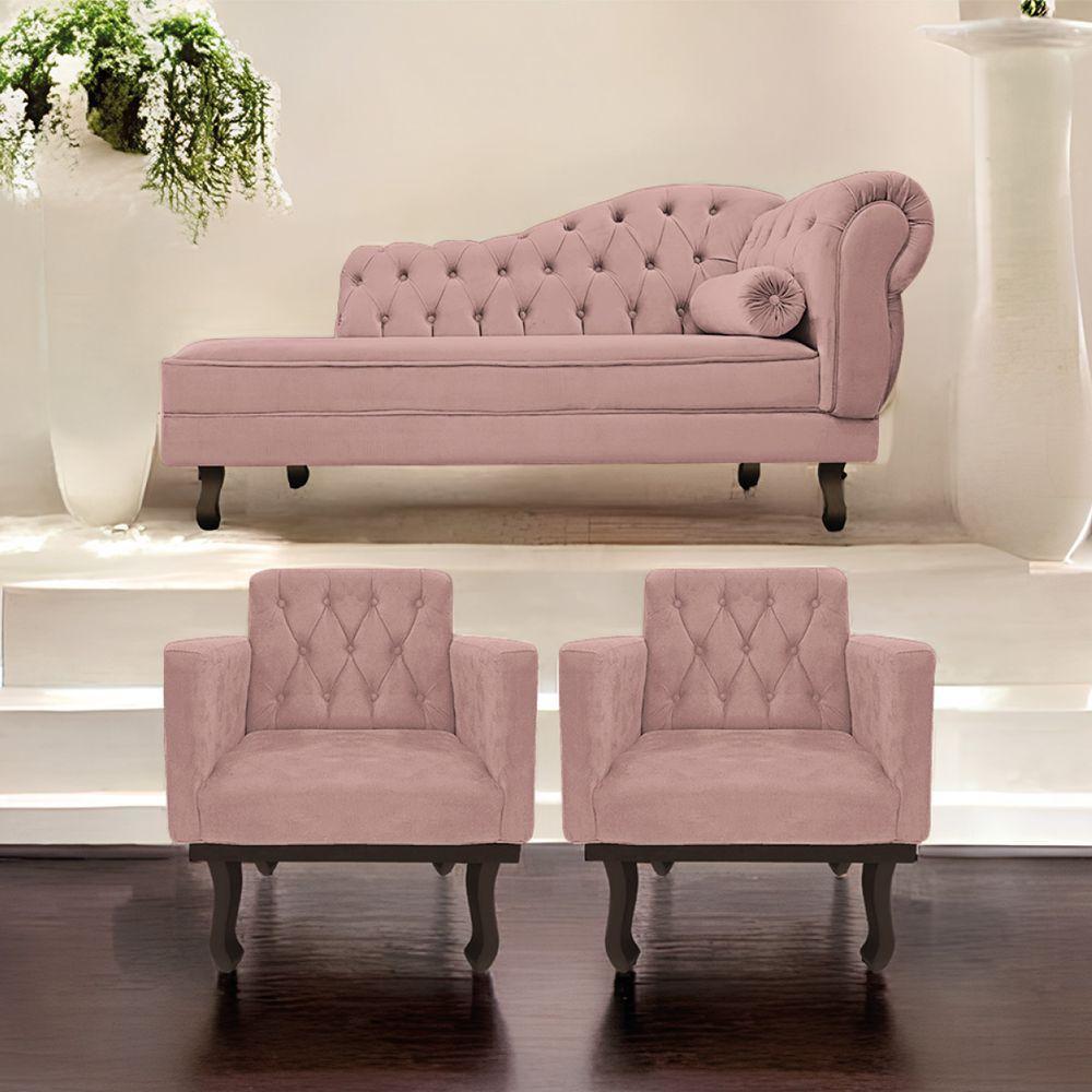 Kit Diva Recamier Diana 140Cm Lado Esquerdo E 02 Poltronas Classic Linho Cinza Escuro - 8