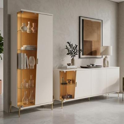 Kit Aparador Buffet e Cristaleira Mosele C04 6 Portas 8 Prateleiras MDF com Iluminação Off White