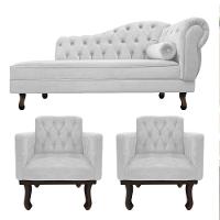 Kit Diva Recamier Diana 140Cm Lado Esquerdo E 02 Poltronas Classic Suede Branco - 5