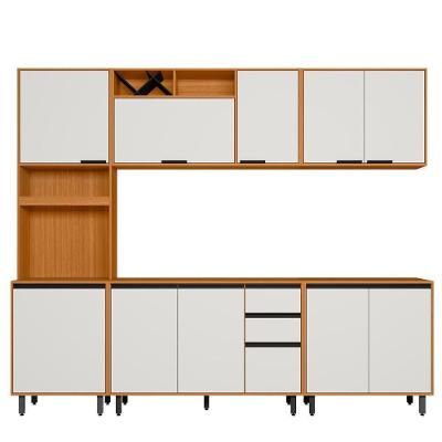 Cozinha Modulada Ravena 5 Módulos sem Porta sem Gaveta MDF-MDP 260CM Freijo Off Acetinado Poliman