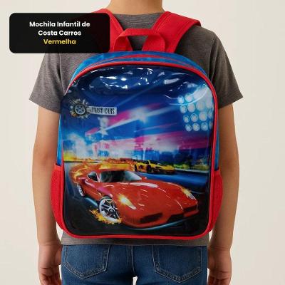 Mochila Infantil de Costas First Bikes Mochila Infantil de Costa Carros Poliester Vermelho