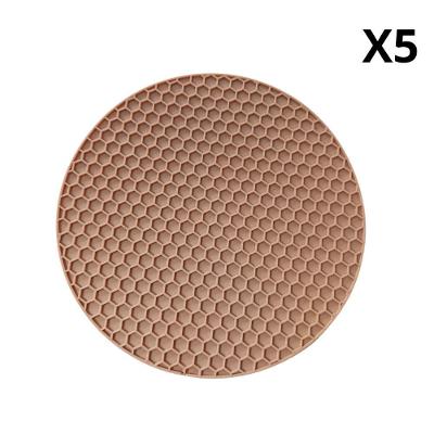Kit 5 Descansos de Panela Favo de Mel Silicone Antiderrapante Cozinha Bege OEM