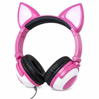 Fone de Ouvido Aquilae Infantil Gatinho com LED Dobrável Microfone Entrada P2 Rosa