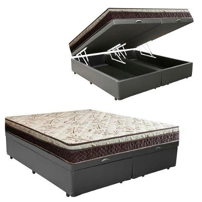 Cama Box com Baú Casal Elegance Bipartido Corino Espuma D33 Euro Pillow Ortopédico Cinza