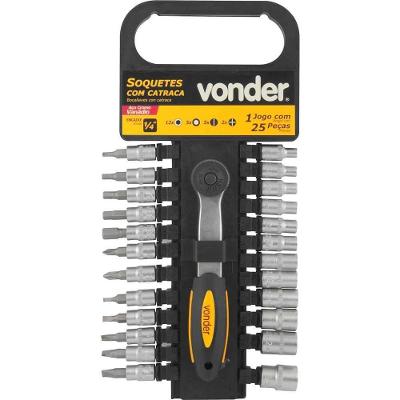 Jogo de Soquetes Sextavados Encaixe 1-4 4mm a 13mm 25 Peças Aço Cromo Vanádio Vonder