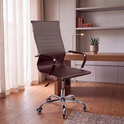 Cadeira de Escritório Home Office Executiva Encosto Anatômico Couro PU Base Giratória Marrom Telasul