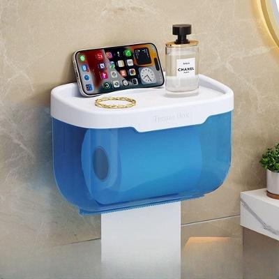 Suporte Organizador de Parede para Banheiro com Papel Higiênico Plástico PP sem Furar Azul OEM