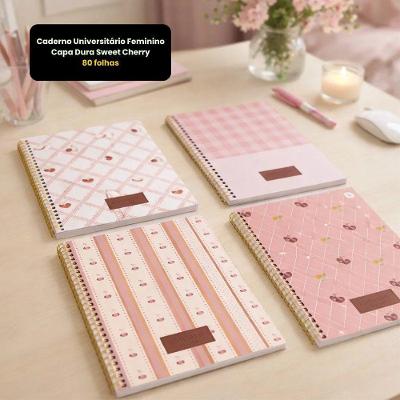 Caderno Universitario Feminino Sweet Cherry 80 Folhas Espiral Rosa