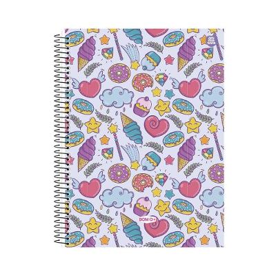 Caderno Universitario Doces Feminino 10 Materias 160 Folhas Rosa com Detalhes em Azul