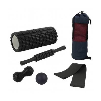 Conjunto de Yoga 5 Peças Rolo Bastão Faixa Elástica Bola Kit Alongamento Fortalecimento Massagem