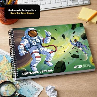 Caderno de Cartografia e Desenho Outer Space Tema Espacial 60 Folhas