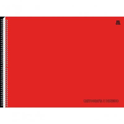 Caderno de Cartografia e Desenho Capa Lisa 60 Folhas Espiral Vermelho