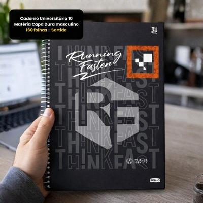 Caderno Universitario 10 Materias 160 Folhas Espiral Preto com Cinza e Laranja