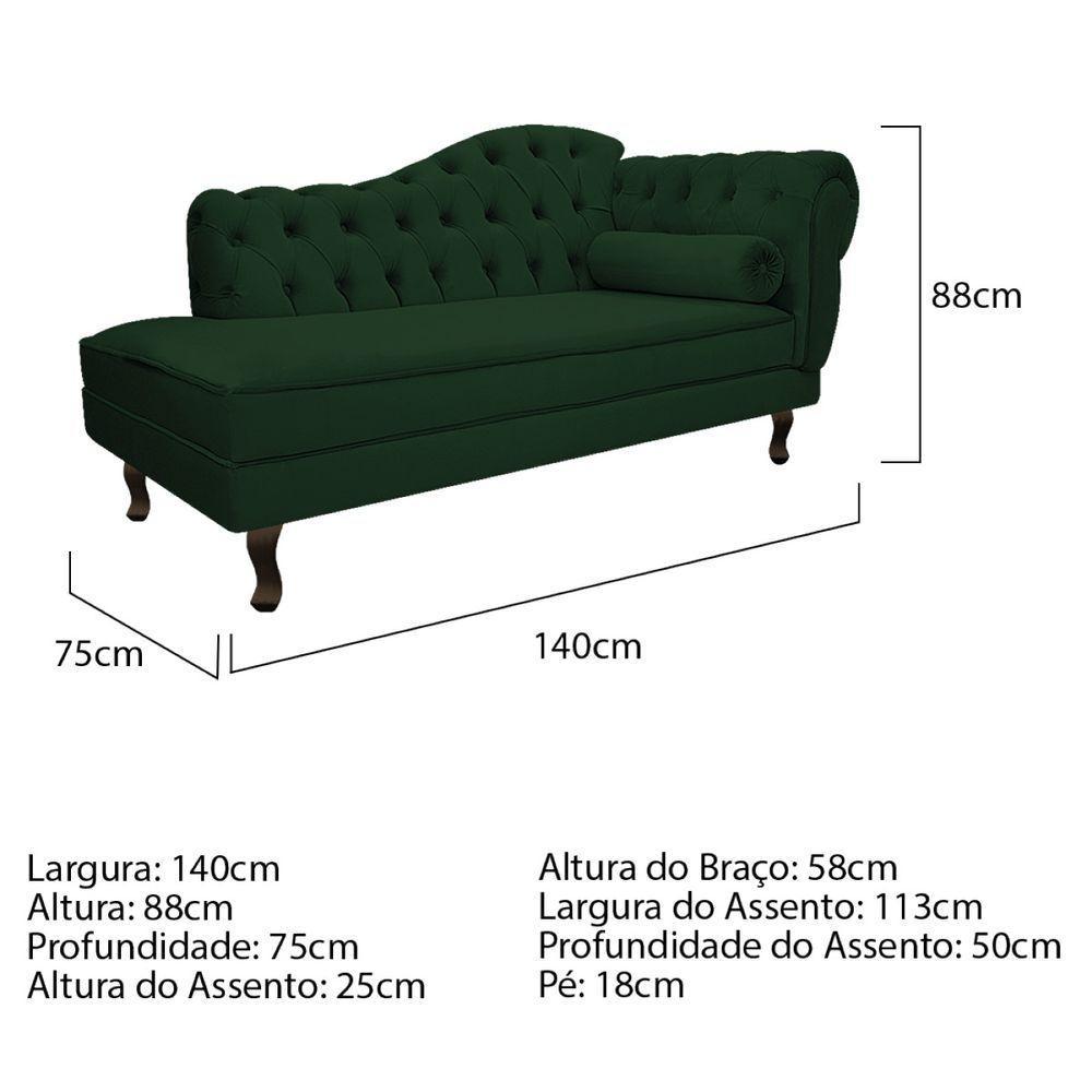 Kit Diva Recamier Diana 140Cm Lado Esquerdo E 02 Poltronas Classic Suede Verde - 6