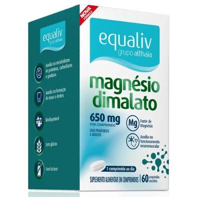 Suplemento Alimentar Equaliv Magnésio Dimalato Fonte Essencial 650MG 60 Comprimidos