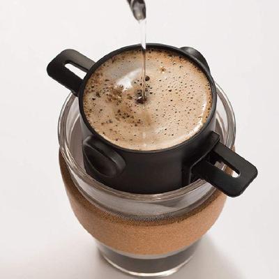 Mini Coador de Café Reutilizável Portátil Aço Inox e Plástico PU Lavável Atóxico